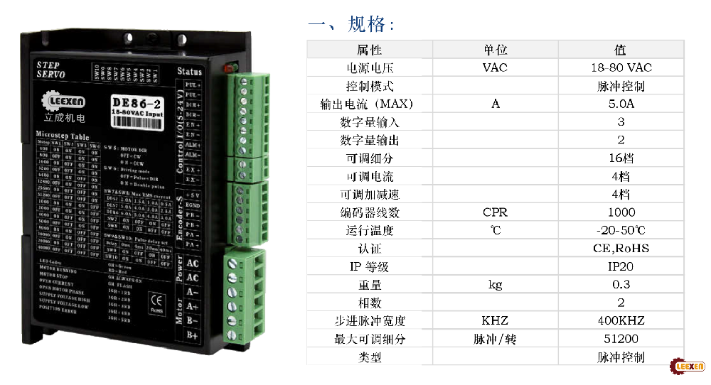 立成機(jī)電DE86-2閉環(huán)步進(jìn)驅(qū)動器1000線