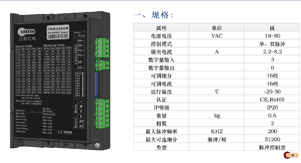 立成機(jī)電3相開環(huán)交流寬電壓步進(jìn)電機(jī)驅(qū)動器3DMA860H-1 - 穩(wěn)定高效的控制方案